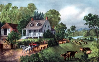 American Homestead in Summer by Currier and Ives