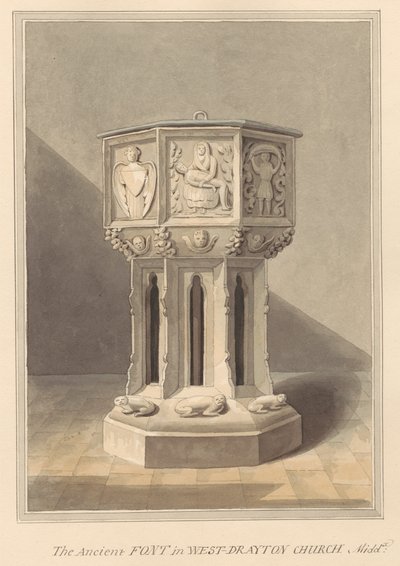 Ancient Font in West Drayton Church, Middlesex by Daniel Lysons