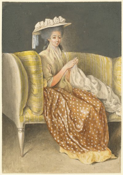 Portrait of a Lady Sewing by Daniel Nikolaus Chodowiecki