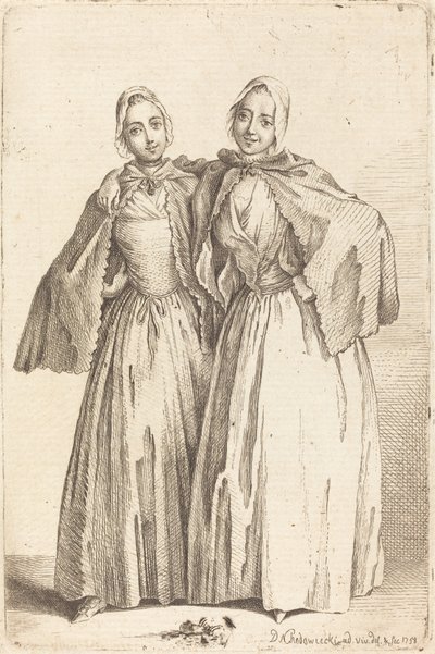 Two Standing Ladies (Demoiselles Quantin) by Daniel Nikolaus Chodowiecki