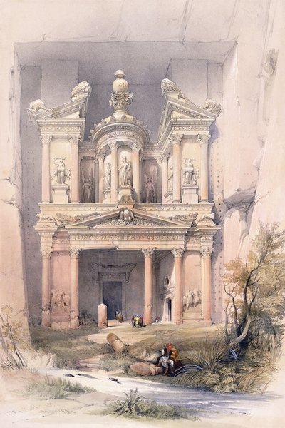 El Kasne (Treasury), Petra, March 1839 by David (after) Roberts