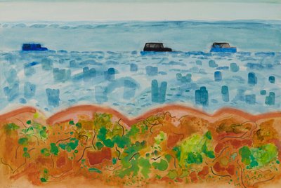 Cars and Saltbush, Australia by David Alan Redpath Michie