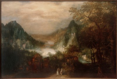 Mountain River Landscape with Elegant Figures by David Vinckeboons