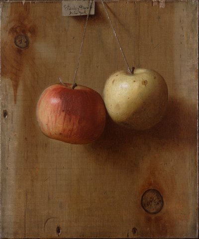 Two Hanging Apples by De Scott Evans