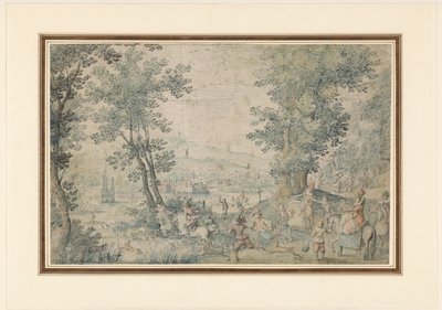Landscape near Brussels with Deer Hunt by Denis van Alsloot (possibly)