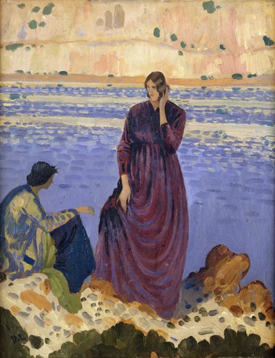 Two Women on Rocks by the Sea by Derwent Lees