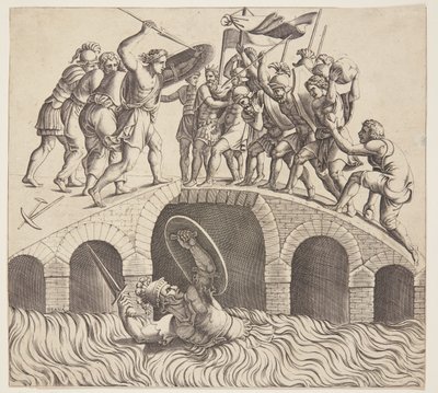 Horatius Cocles Escapes into the Tiber by Diana Scultori