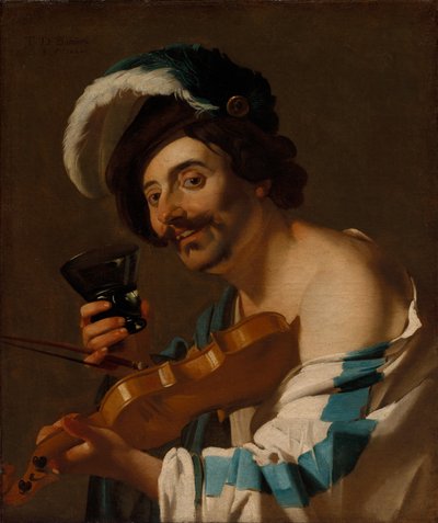 Violin Player with a Wine Glass by Dirck Baburen van