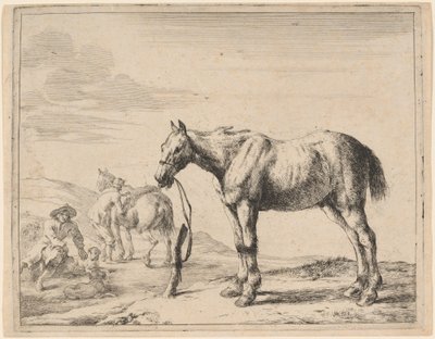 A Horse Bound to a Post by Dirck Stoop