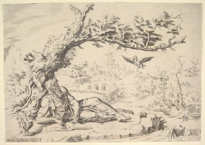 Elijah Fed by Ravens by Dirck Volkertsen Coornhert