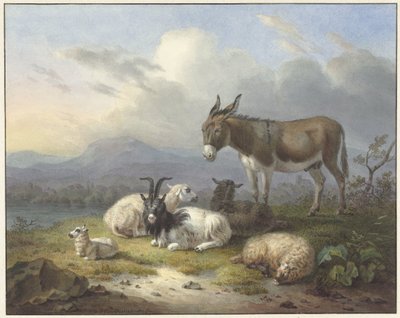 Landscape with Donkey, Goat, and Sheep by Dirk van Oosterhoudt