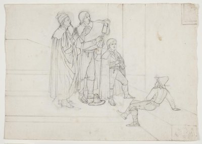 Three Musicians (Pifferari) and a Young Listener by Ditlev Blunck