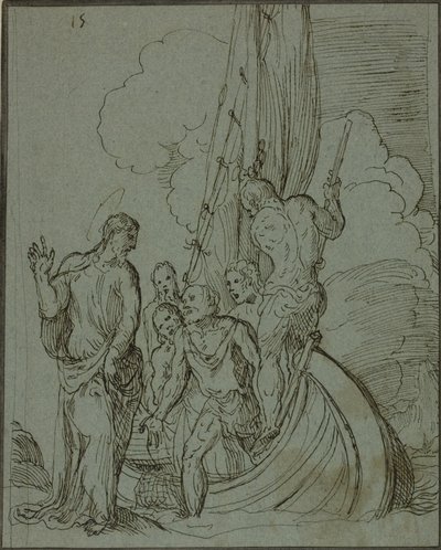 Christ Walking on the Water, Peter Following by Domenico Campagnola