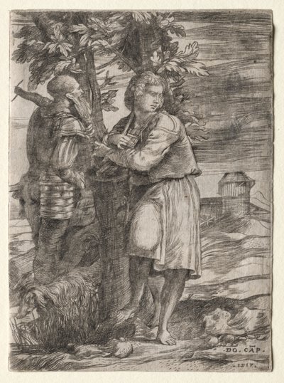 Shepherd and Old Warrior by Domenico Campagnola