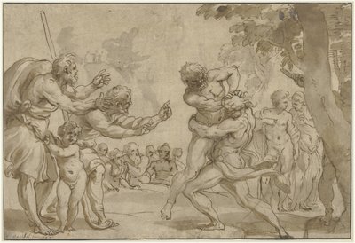 Hercules and Antaeus by Domenico I Piola