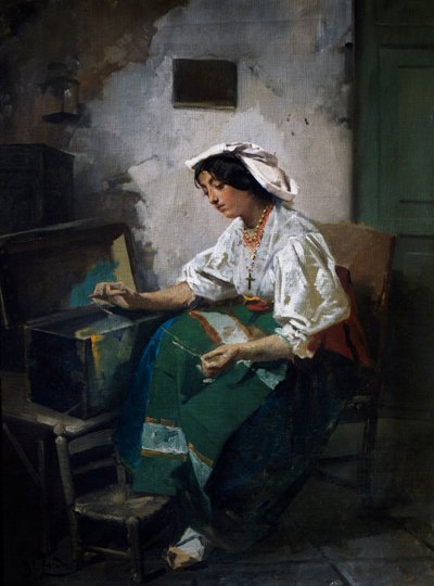 Sewing Girl by Domenico Induno