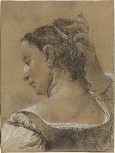 A Young Woman Fixing Her Hair by Domenico Maggiotto
