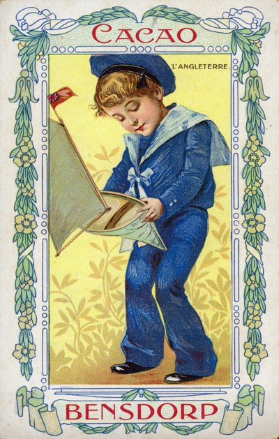 English sailor boy with toy boat by Dutch School