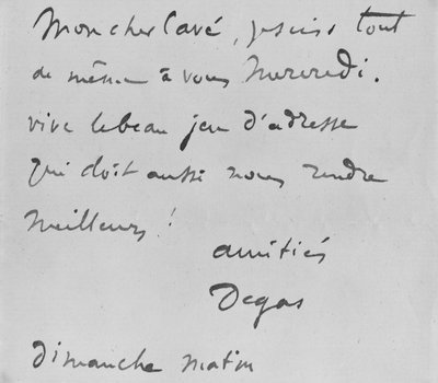 Autographed Letter to Albert Boulanger-Cave by Edgar Degas