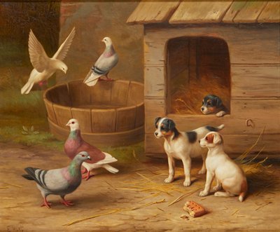 Puppies and Pigeons by Edgar Hunt