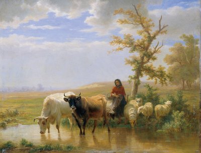 Cows and Sheep by Edmond Jean Baptiste Tschaggeny