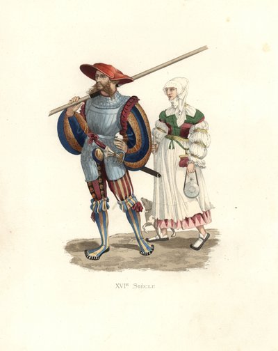 German Lancer and Peasant Woman by Edmond Lechevallier Chevignard