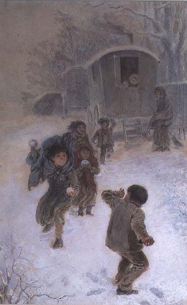 Gypsy Children Snowballing by Edmund Richard White
