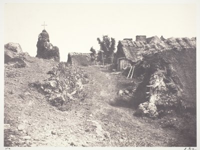 Cottages in Auvergne, with a Calvary by Edouard Denis Baldus