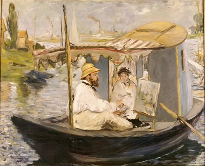 Claude Monet Painting in His Studio Boat by Édouard Manet