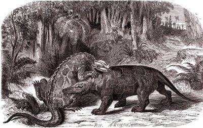 The Iguanodon and the Megalosaurus by Edouard Riou