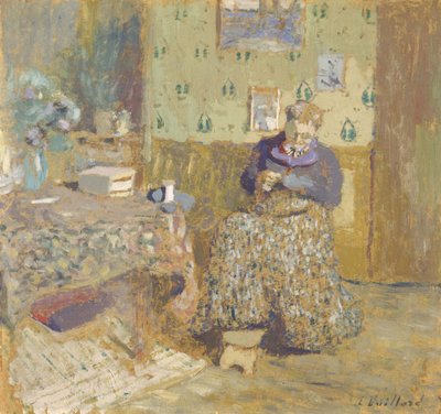 Madame Vuillard Sewing by Edouard Vuillard
