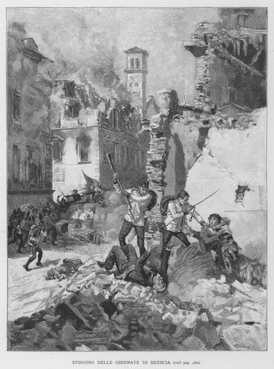 Episode of the Days of Brescia (engraving) by Edouardo Matania