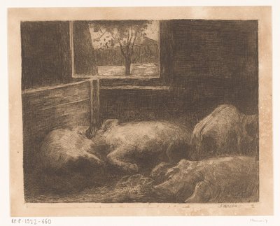 Pigs in a Stable by Eduard Karsen (signed by artist)