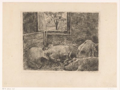 Pigs in a Stall by Eduard Karsen (signed by artist)