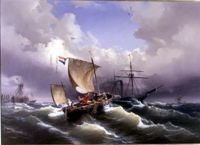 Vessels in Choppy Water off a Coastline by Eduard Schmidt
