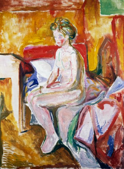 Nude on edge of bed by Edvard Munch