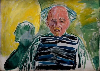 Self-portrait wearing a striped pullover by Edvard Munch