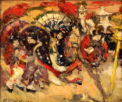 Japanese Figures in a Garden by Edward Atkinson Hornel