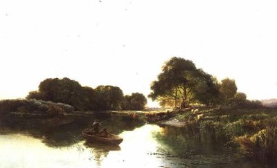 A River Landscape with Anglers Fishing by Edward Charles Williams
