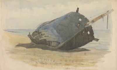Hulk aground on beach by Edward Duncan