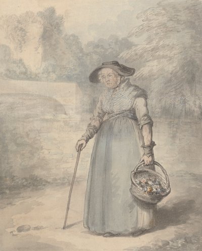 Old Lady with Basket of Flowers by Edward Edwards