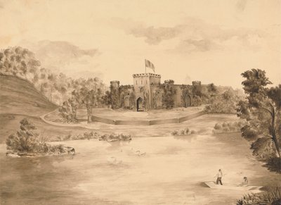 River Landscape with Castle by Edward Francis Burney