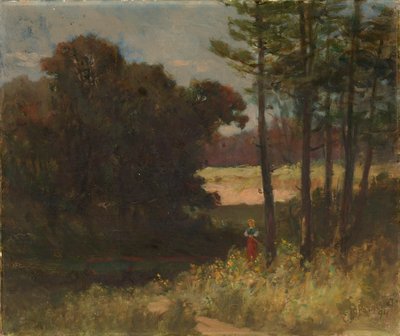 Untitled (landscape with trees and woman) by Edward Mitchell Bannister