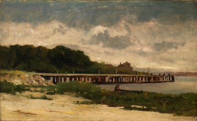 Untitled landscape with pier by Edward Mitchell Bannister