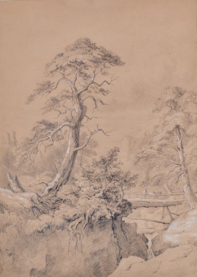 Landscape with wooden bridge by Edward Pretty