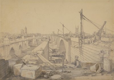 The Construction of London Bridge by Edward William Cooke