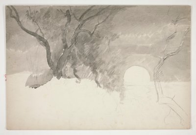 Landscape by a riverbank by Edwin Austin Abbey