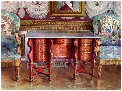 Kneehole writing table and gilt fauteuils by Edwin Foley