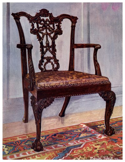 Mahogany armchair, style of Chippendale by Edwin Foley