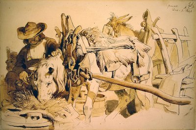 A pony and cart in Geneva by Edwin Landseer